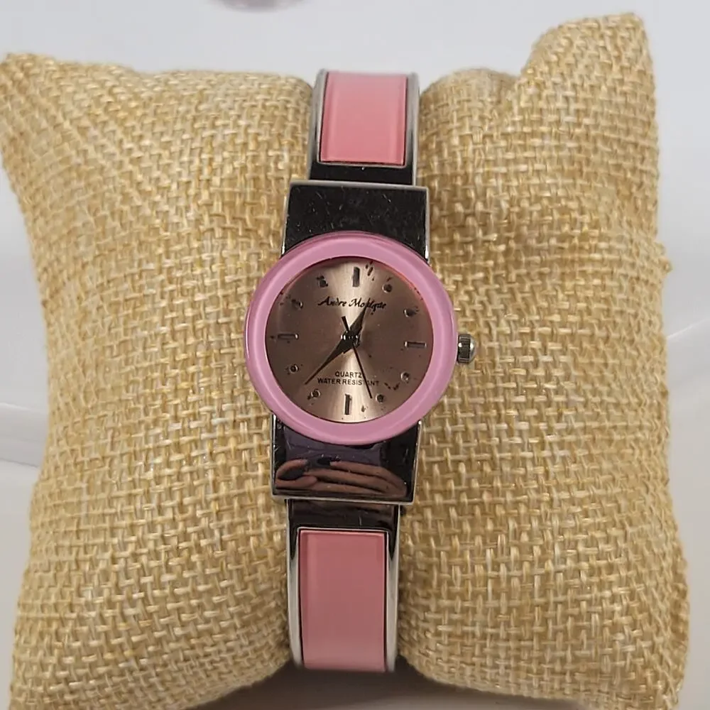 Andre Mouhot Pink Accent Bangle Watch, Quartz Water-Resistant, Cuff Bracelet